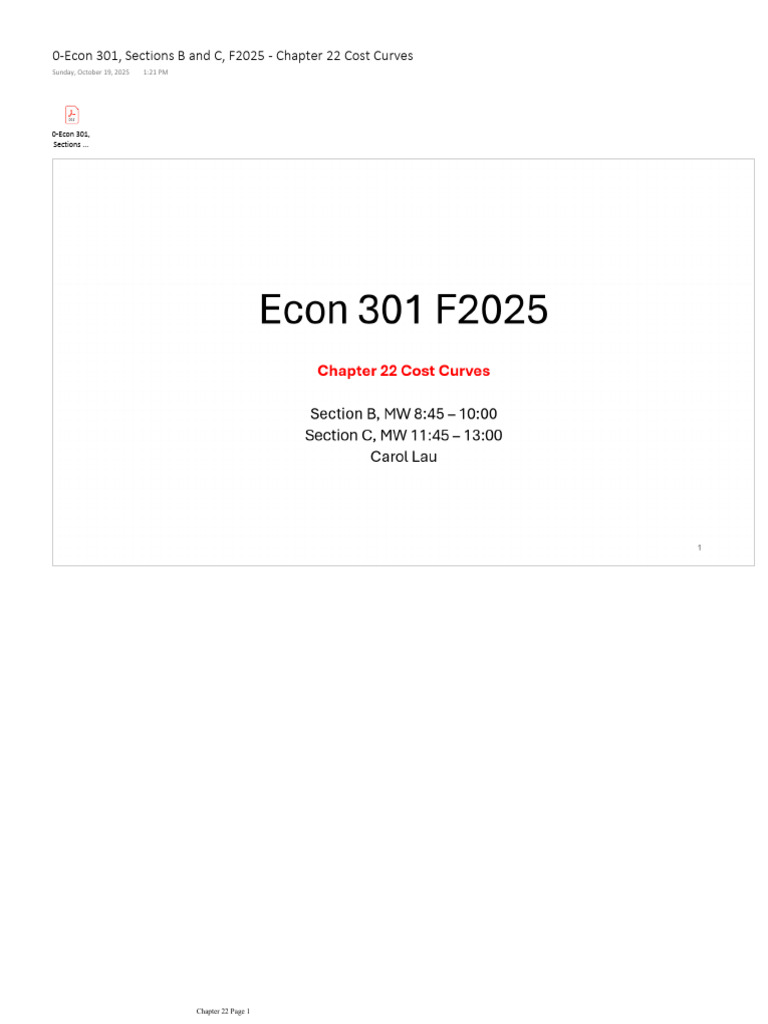 0-Econ 301, Sections B and C, F2025 - Chapter 22 Cost Curves - With ...