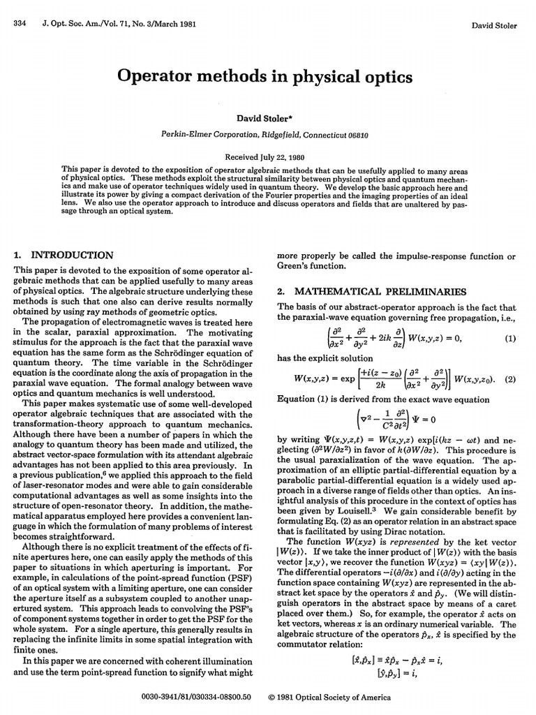 Operator Methods in Physical Optics | PDF | Eigenvalues And ...