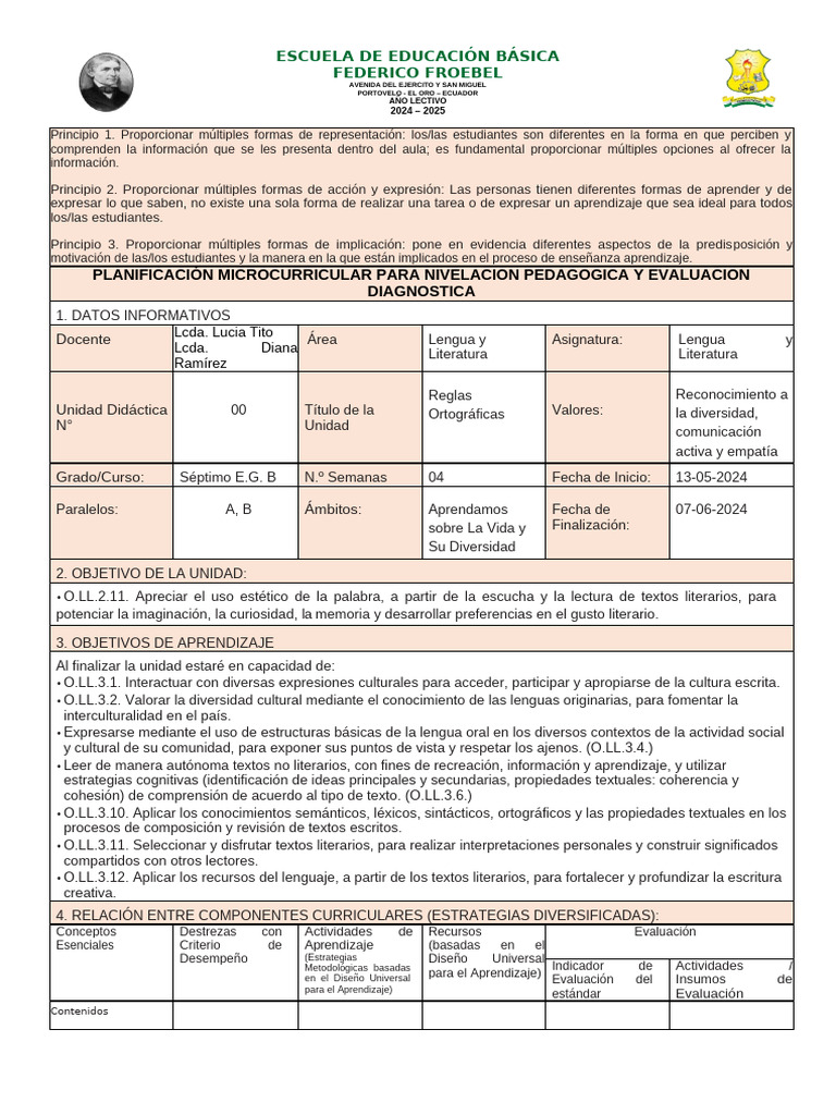 Planificación Educativa Séptimo EGB 2024-2025 | PDF | Aprendizaje ...