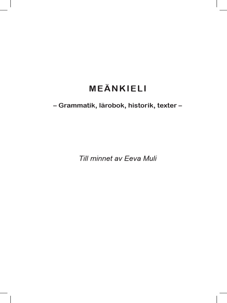 Meänkieli Grammatik Lärobok Historik Texter | PDF