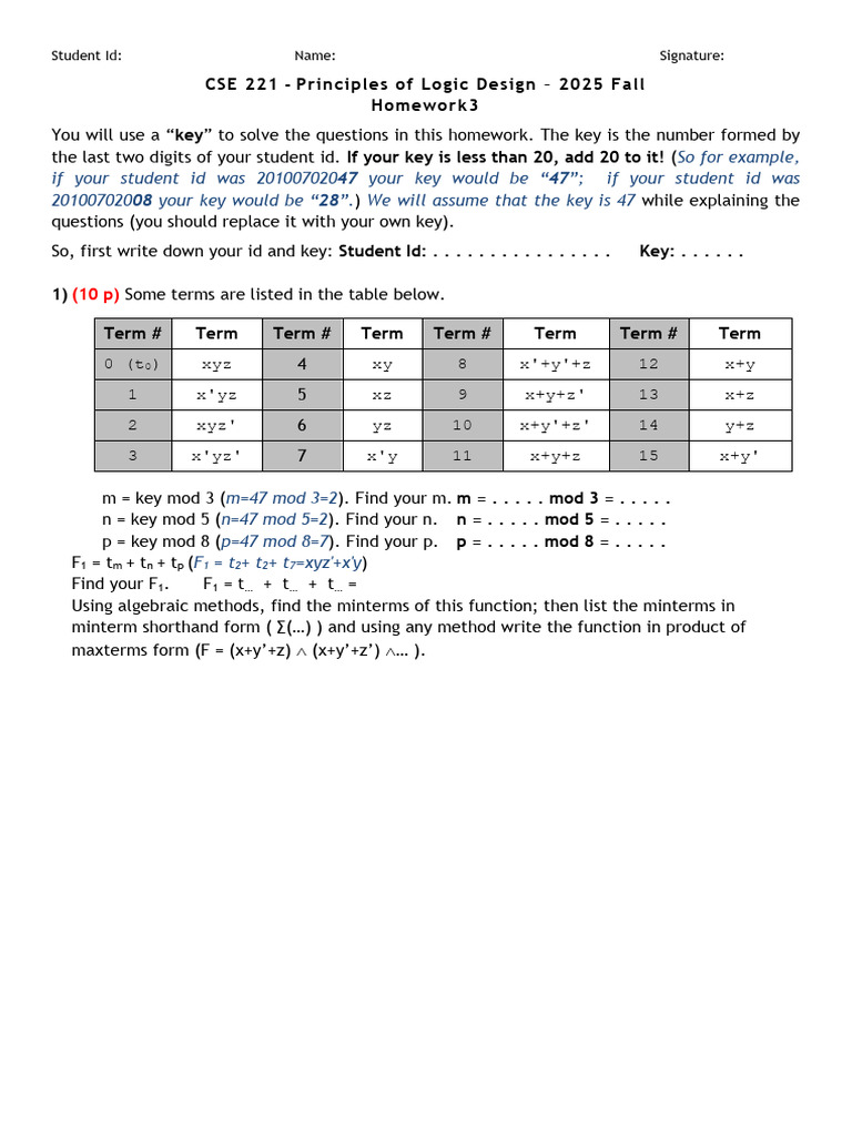 CSE 221 Logic Design Homework 3 | PDF | Boolean Algebra | Teaching ...
