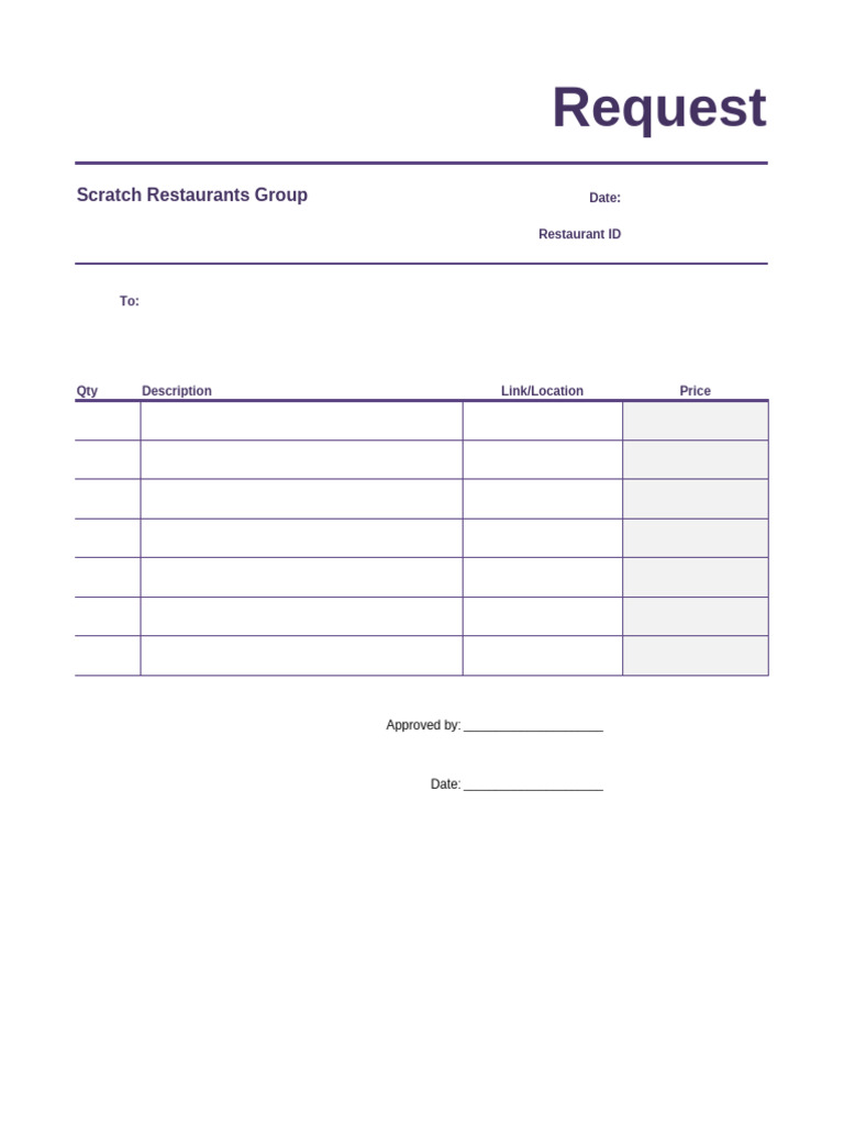 Restaurant Request Form Template | PDF