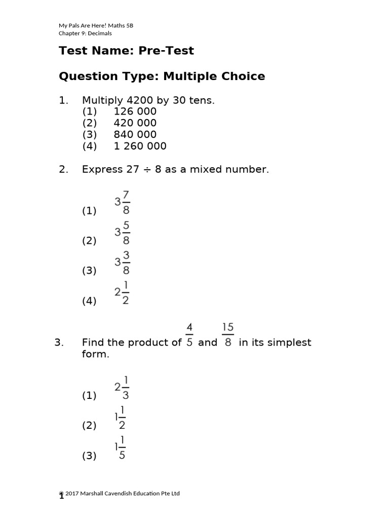 Maths 5B Decimals Pre-Test Questions | PDF | Chess Openings | Chess
