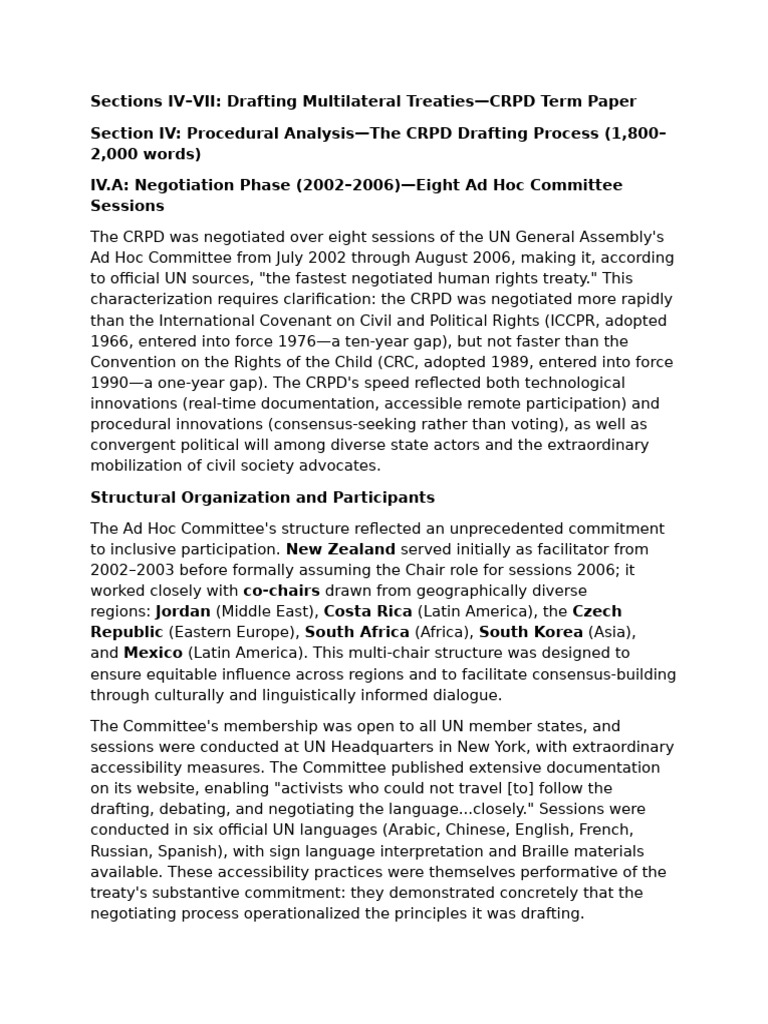 CRPD Treaty Drafting Process Analysis | PDF | Treaty | Ratification