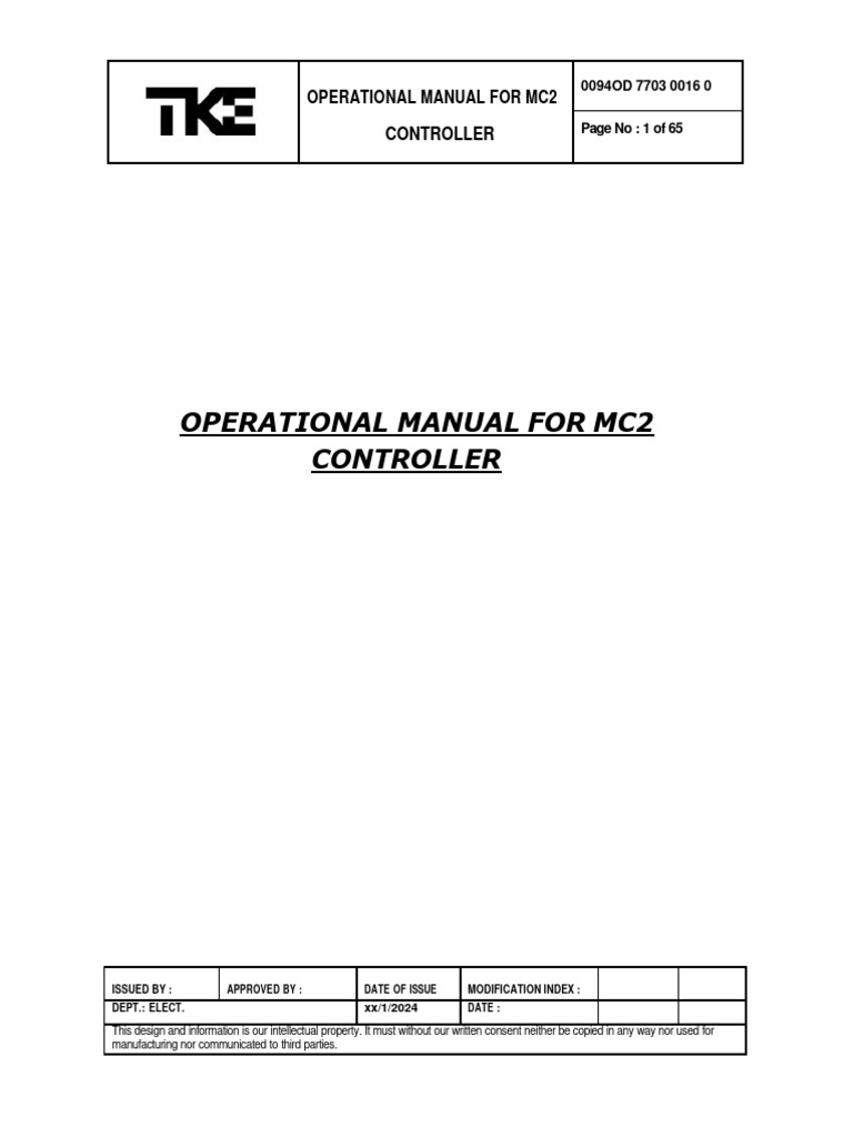MC2 Controller Operational Manual | PDF | Elevator | Switch