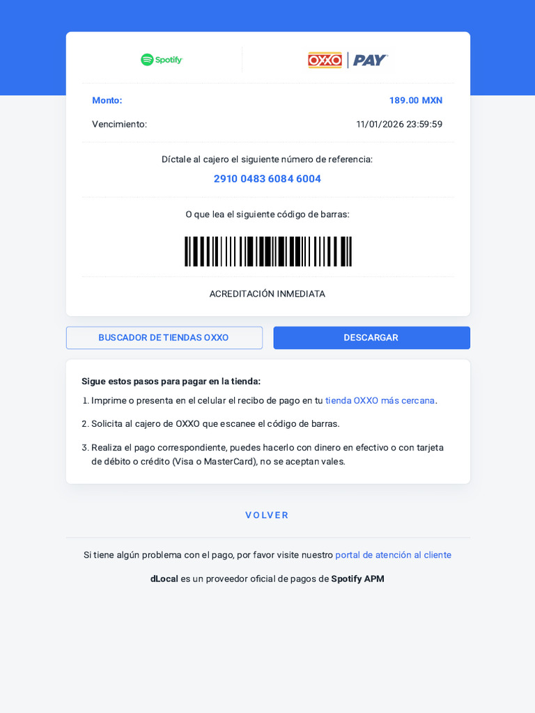 Instrucciones de Pago en OXXO para Spotify | PDF