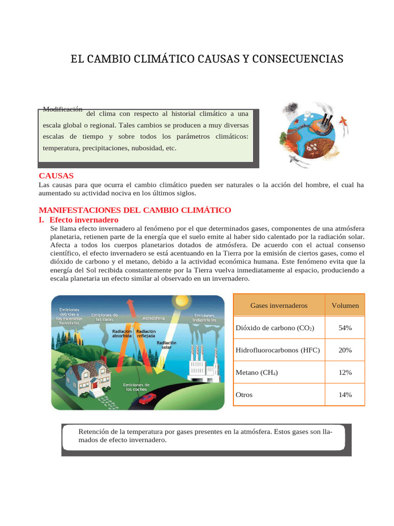 Cambio Climático Causas y Consecuencias | PDF | Gases de efecto ...