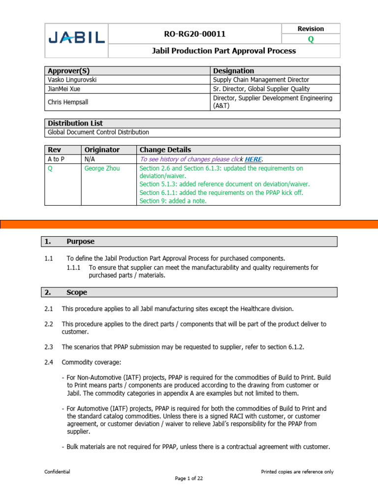 Jabil Production Part Approval Process | PDF | Specification (Technical ...