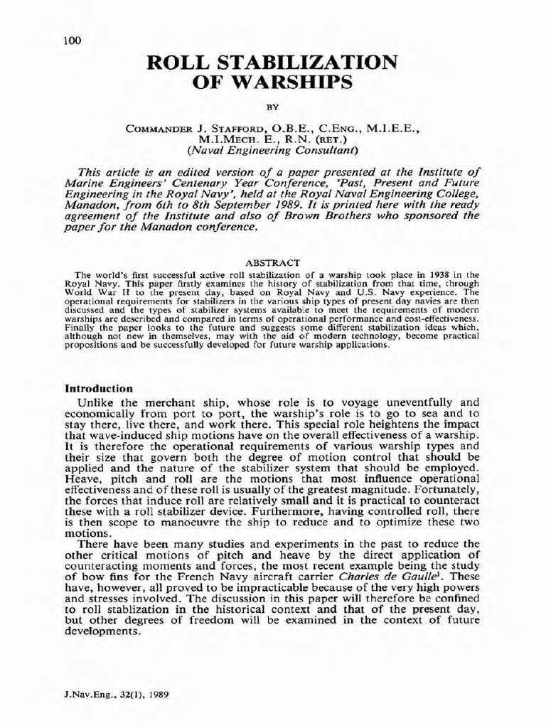 Journal of Naval Engineering - Roll Stabilization of Warships | PDF ...