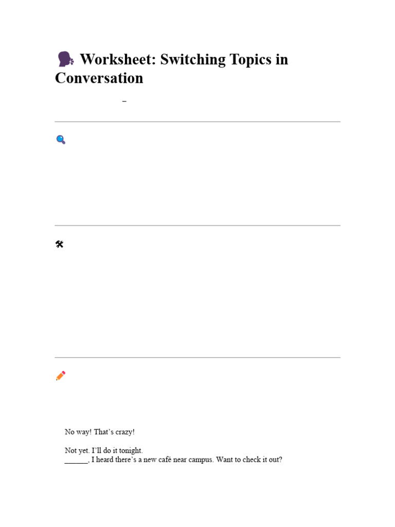 Conversational Topic Switching Worksheet | PDF