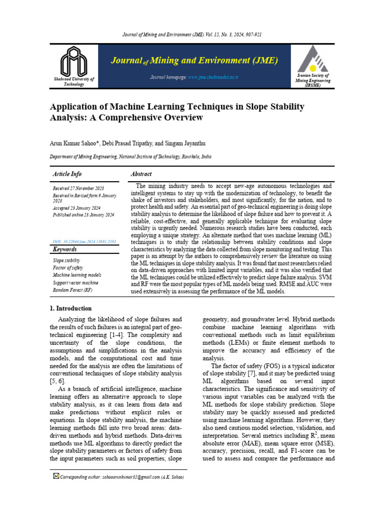 Machine Learning in Slope Stability Analysis | PDF | Receiver Operating ...