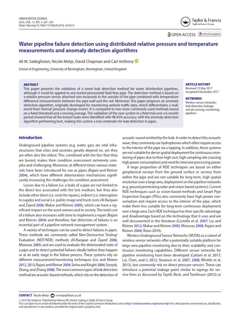 Leak Detection in Water Pipelines | PDF | Outlier | Sensitivity And ...