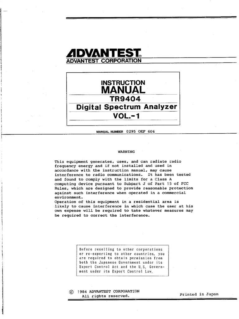 Advantest 9403 9403 Spectrum Analyzer 1Hz-100kHz Operator Manual | PDF