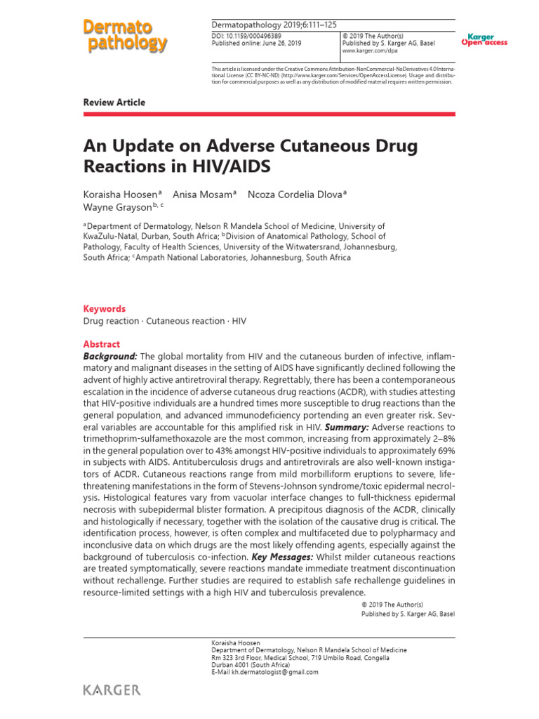 Adverse Cutaneous Drug Reactions in HIV | PDF | Management Of Hiv/Aids ...