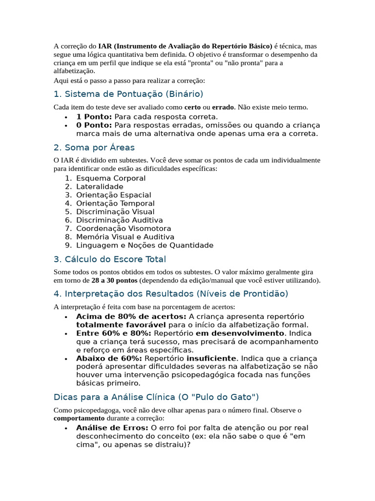 Correção IAR Dica | PDF | Alfabetização | Audição