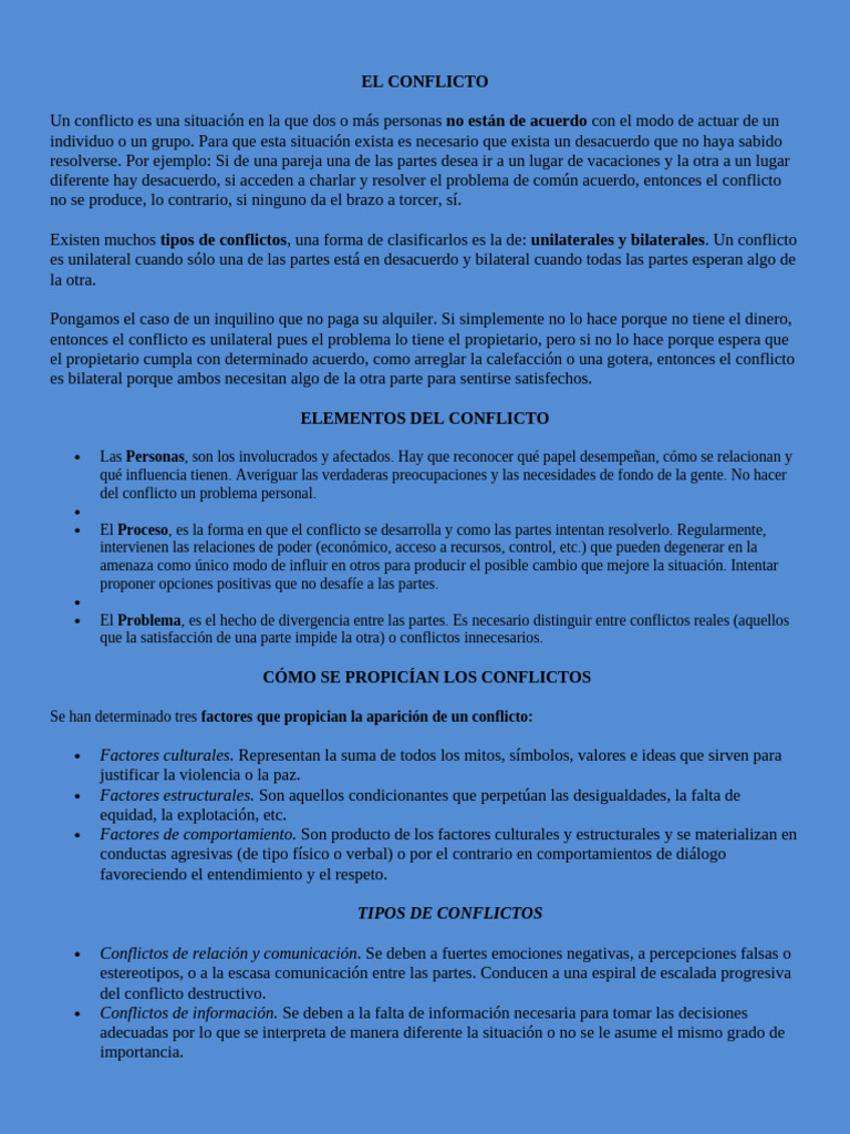 Tipos y Soluciones de Conflictos | PDF | Conflicto (proceso ...