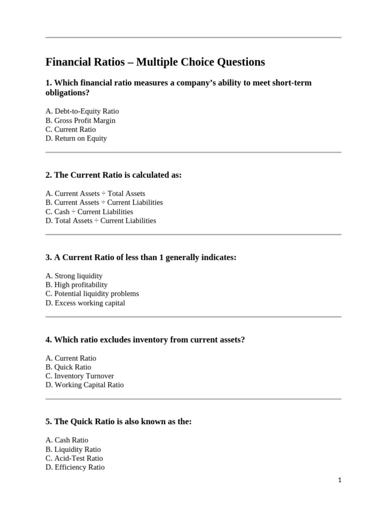 Financial Ratios MCQ | PDF | Revenue | Gross Margin