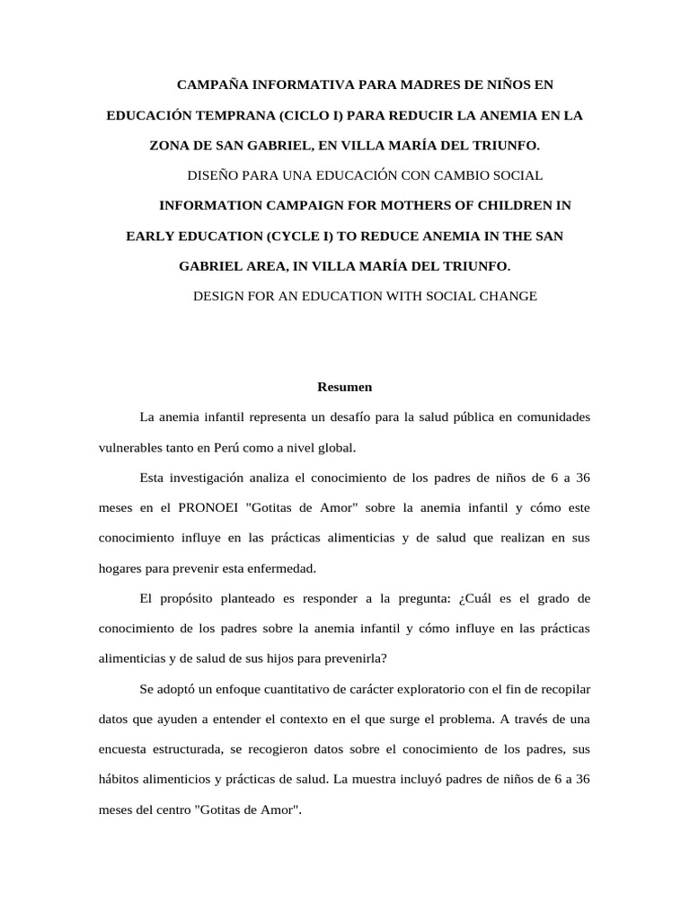 Campaña contra la Anemia Infantil en San Gabriel | PDF | Dieta | Anemia