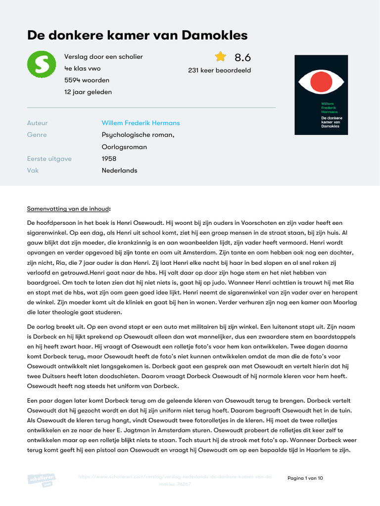 Verslag Nederlands de Donkere Kamer Van Damokles 76267 | PDF
