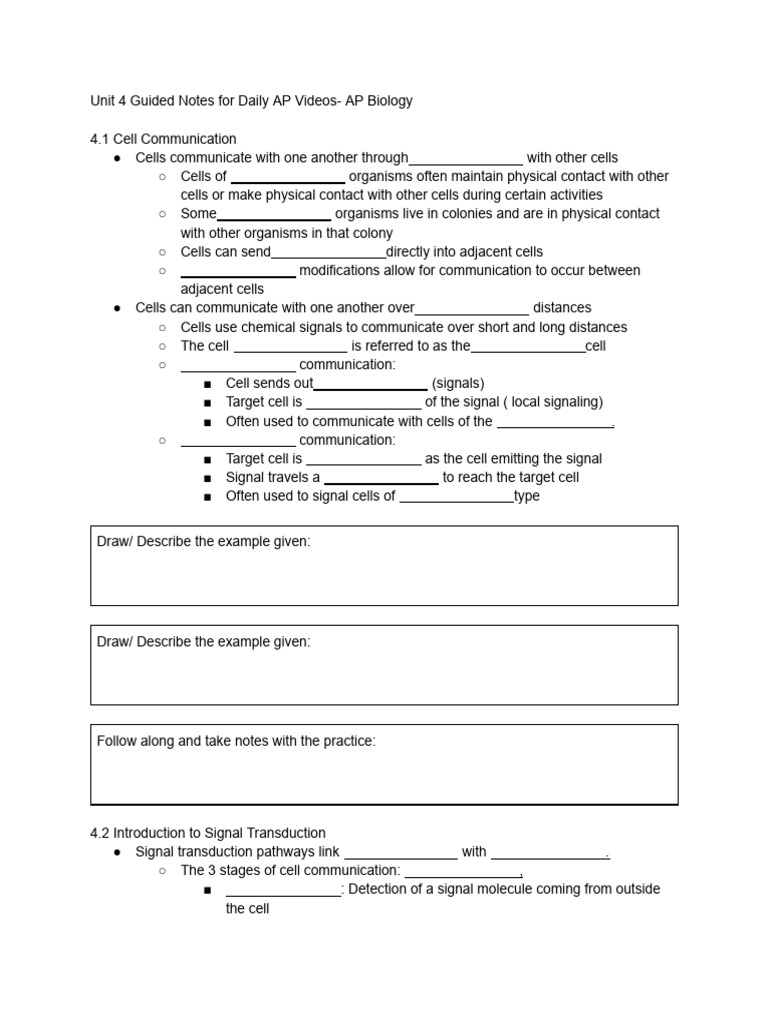 AP Biology Unit 4 Cell Communication Notes | PDF | Cell Signaling ...