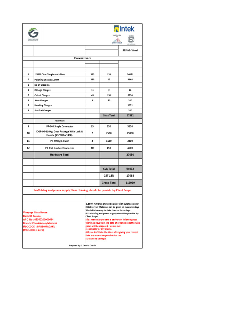 Glass Supply Quotation and Terms | PDF