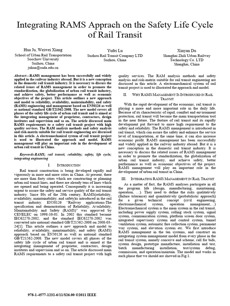 Integrating RAMS in Rail Transit Safety | PDF | Verification And ...