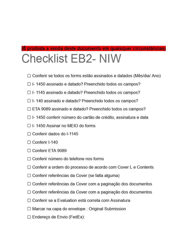 Cópia de Checklist EB2- NIW | PDF