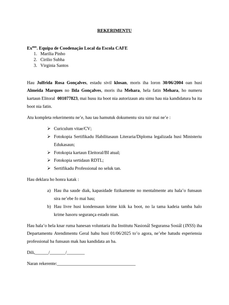 Requerimiento de Candidatura para Escuela CAFE | PDF