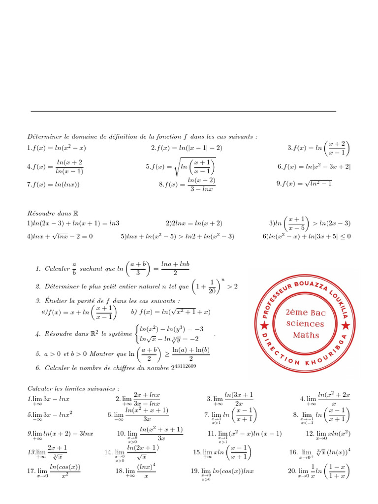 Analyse des Fonctions Logarithmiques et Limites | PDF | Limite ...