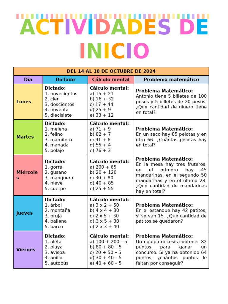 Actividades educativas del 14 al 18 de octubre | PDF | Sustentabilidad ...