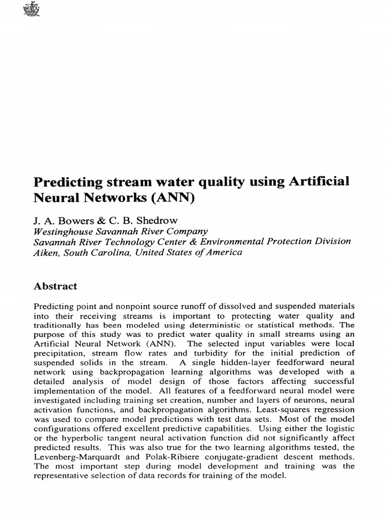 Predicting Stream Water Quality Using ANN | PDF | Mean Squared Error ...