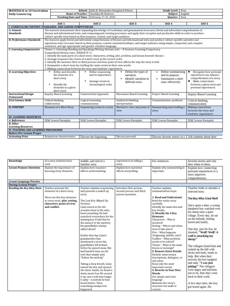 DLL English 4 | PDF | Reading Comprehension | Learning