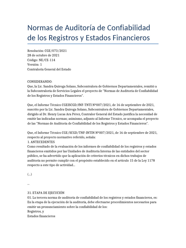 Normas de Auditoría Financiera 2021 | PDF