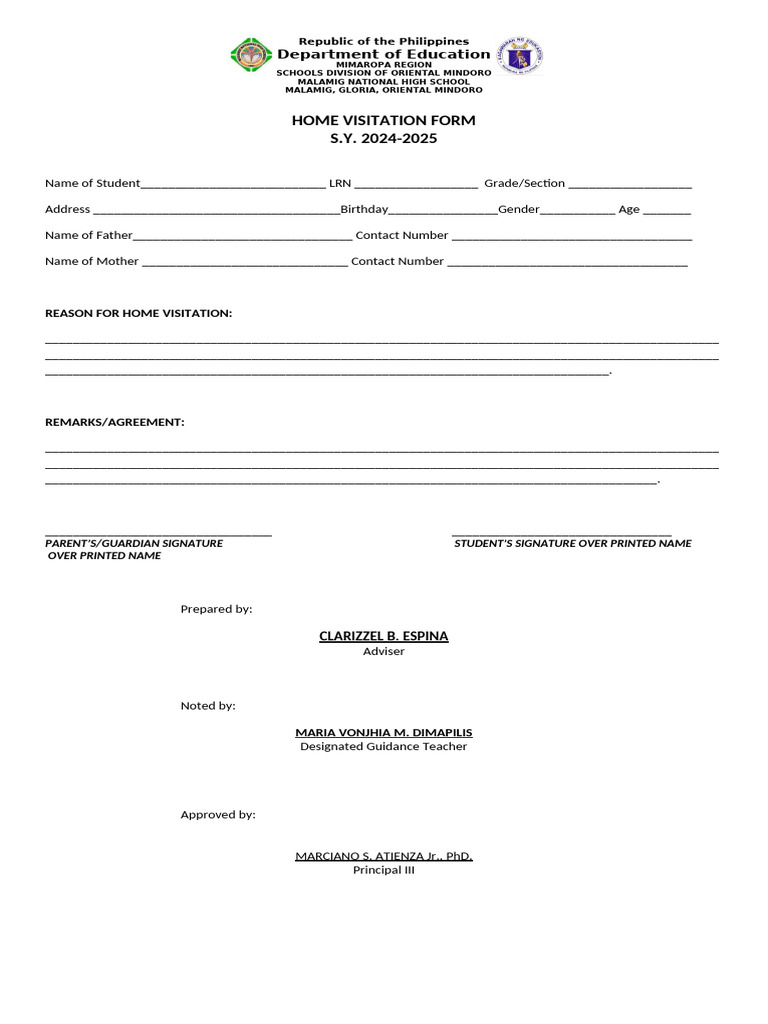621056943 Home Visit Form | PDF