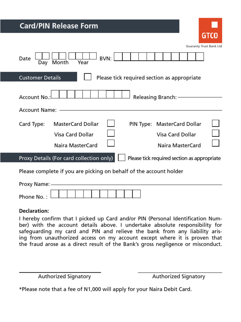 Card and PIN Release Form Guide | PDF
