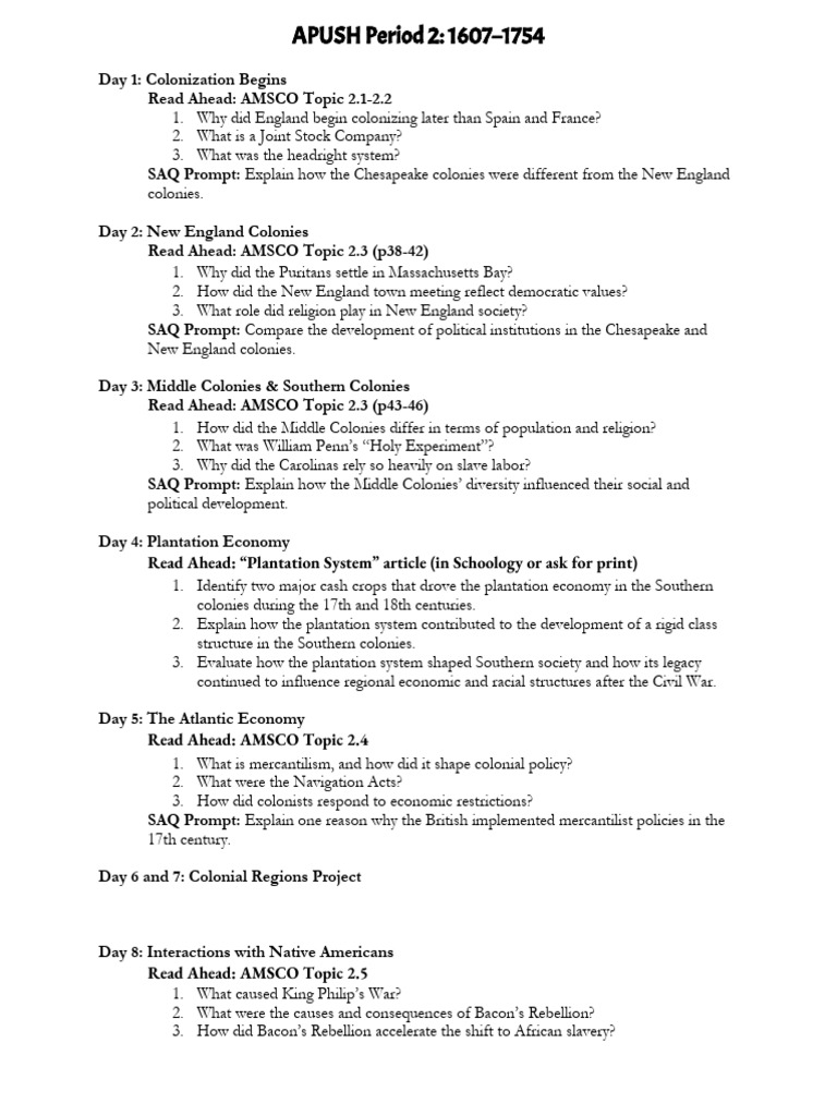 APUSH Period 2: Colonization Insights | PDF | Slavery | Native ...
