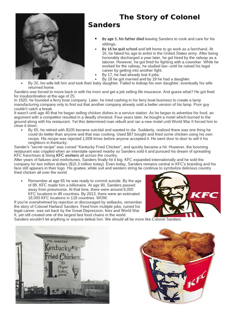 Colonel Sanders' Inspiring Journey to KFC | PDF