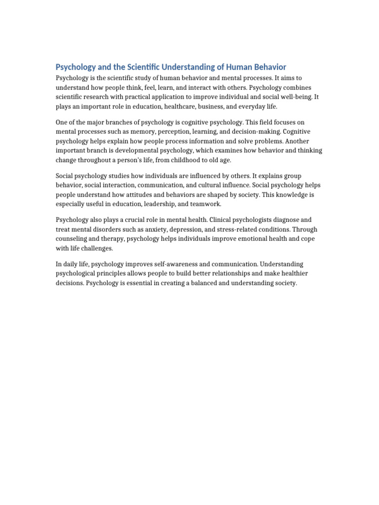 Understanding Human Behavior Through Psychology | PDF