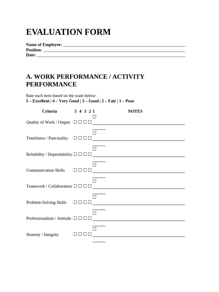 Employee Performance Evaluation Form | PDF