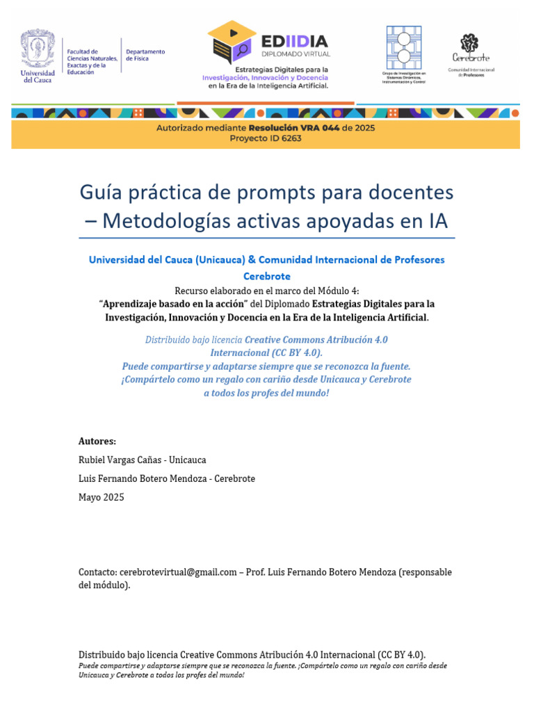 Prompts de IA para Docentes | PDF | Licencia Creative Commons | Aprendizaje
