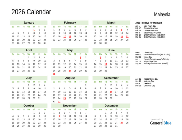 2026 Malaysia Holiday Calendar | PDF | Observances Set | Religious Holidays