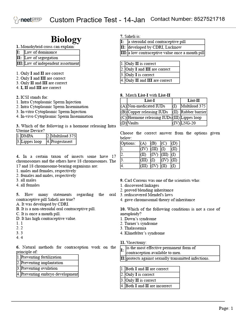 Biology Class 12 Questions | PDF | Dominance (Genetics) | Genotype