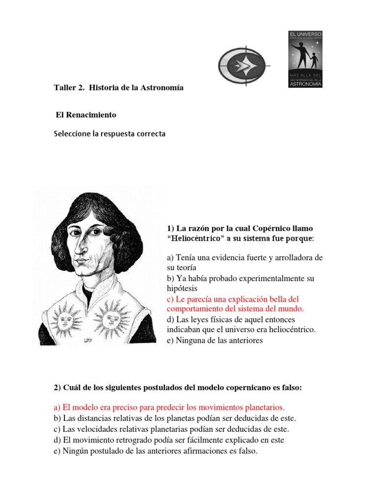 Historia de la Astronomía: Taller 2 | PDF | Heliocentrismo | Tycho Brahe