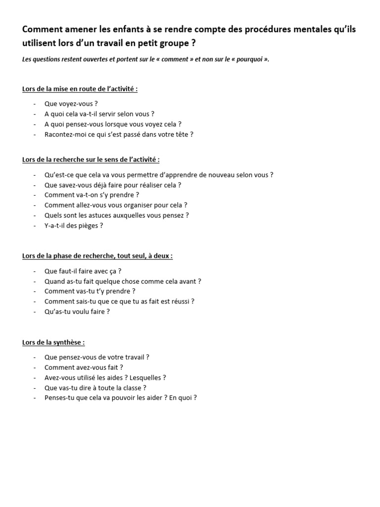 Techniques pour guider la réflexion des enfants | PDF
