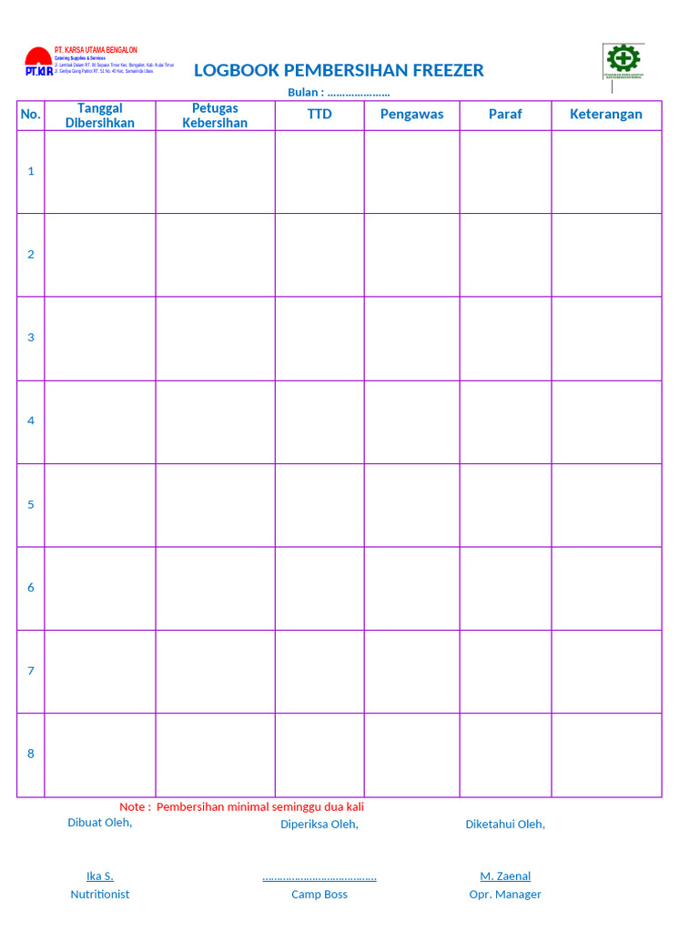 Checklist Pembersihan FREEZER | PDF
