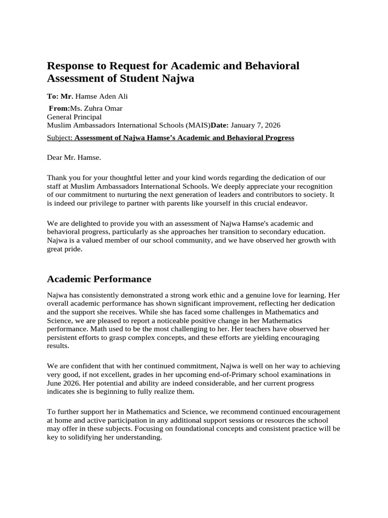 Response To Request For Academic and Behavioral As | PDF | Disciplines ...