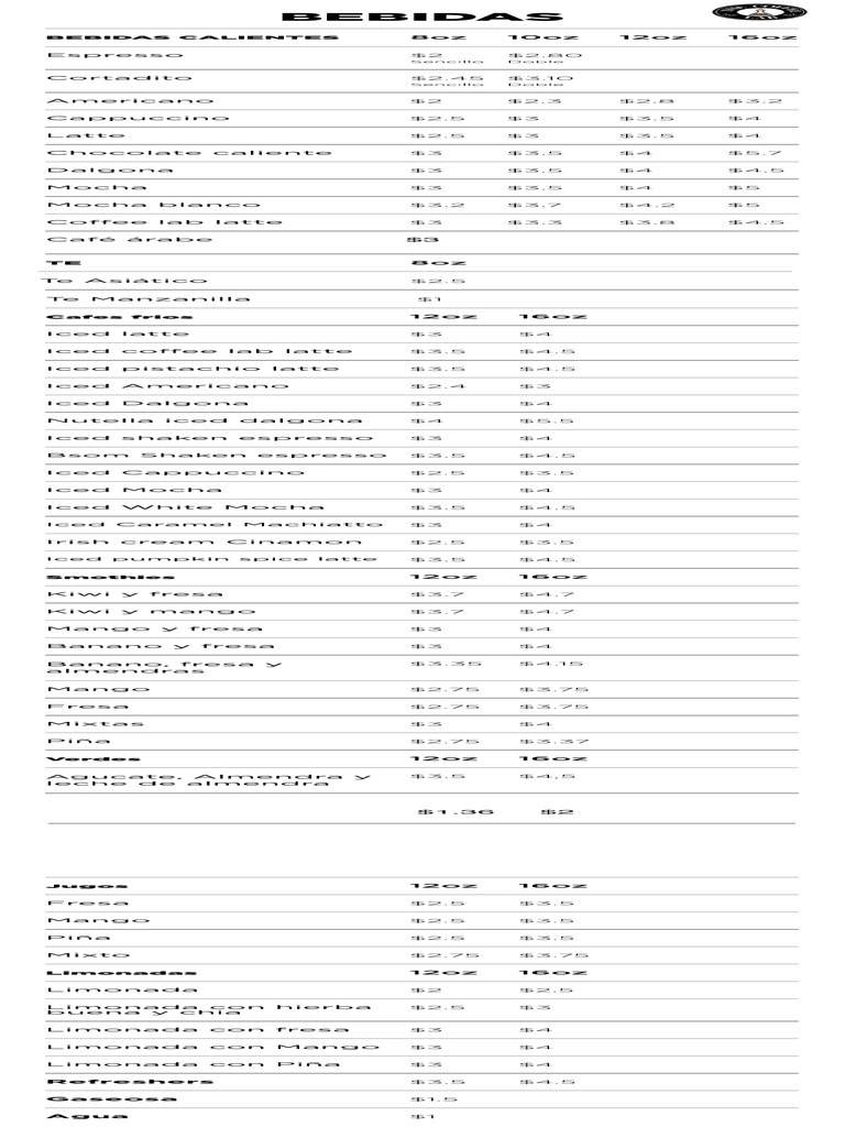 Coffee Lab Menu 1 Mslos4 | PDF