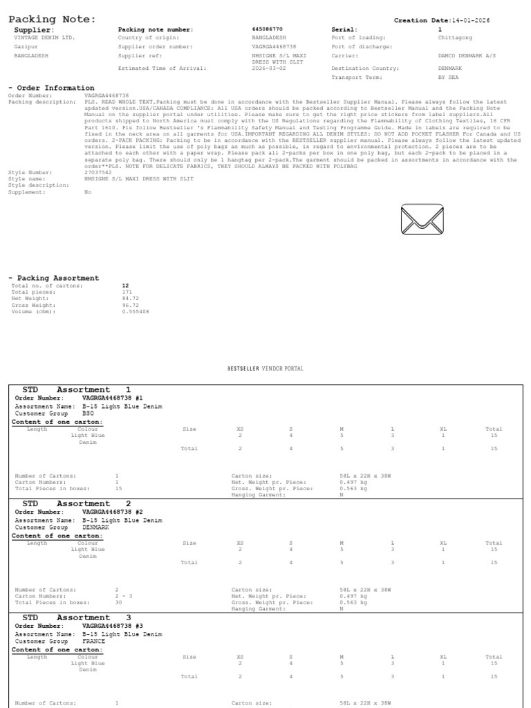 Packing Note for NMSIGNE Maxi Dress | PDF | Clothing | Fashion