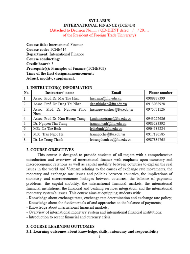 International Finance Course Syllabus | PDF | Exchange Rate | Balance ...