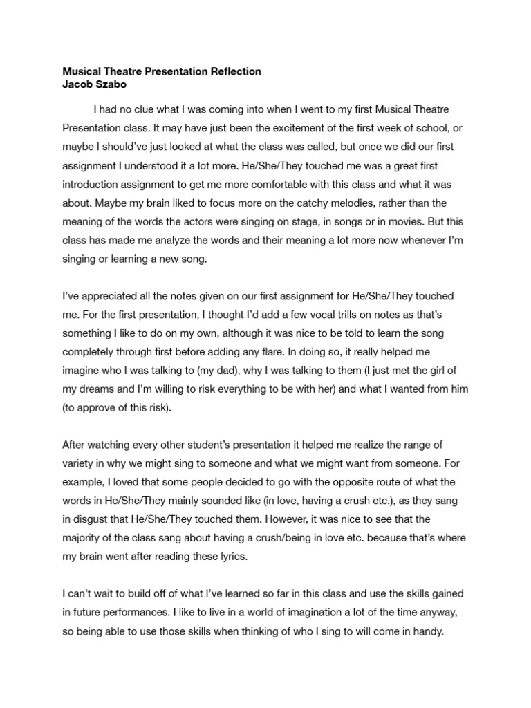 Musical Theatre Class Reflection Insights | PDF | Recorded Music